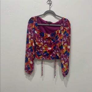 Almost Famous Purple Pink 3/4 Sleeve Crop Blouse